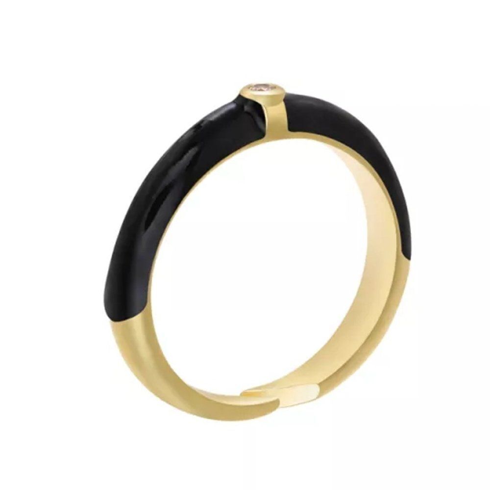 5/$25 Gold and Black Enamel Statement Ring Rhinestone Minimalist Ring
